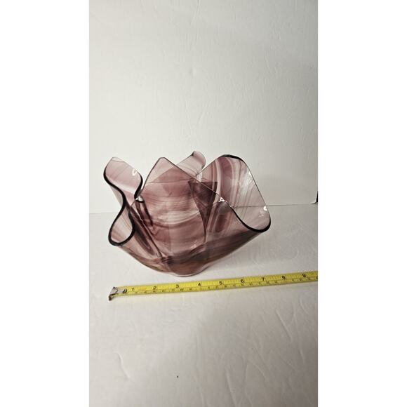 Purple Ribbon Art Glass Handkerchief Bowl Handkerchief Swirl Glass Bowl Purple - Picture 11 of 13